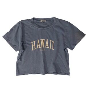Brandy Melville Hawaii Embroidered Cropped T Shirt Short Sleeve Top Blue‎ Small